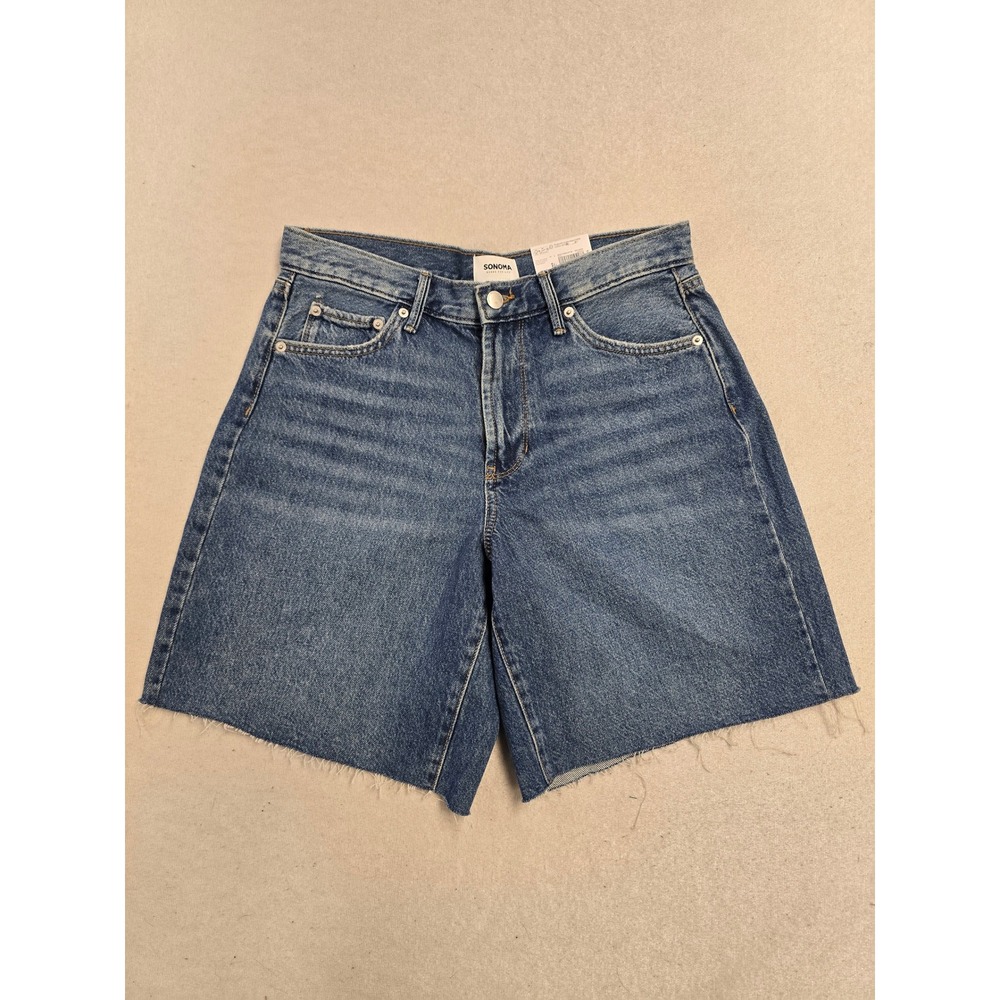 Sonoma Goods For Life Womens High Waisted Raw Hem Denim Shorts Blue Size 8 NEW
